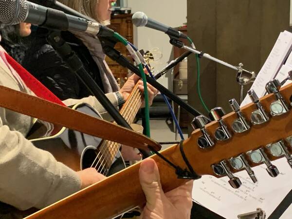 Close up of the guitars in the worship group